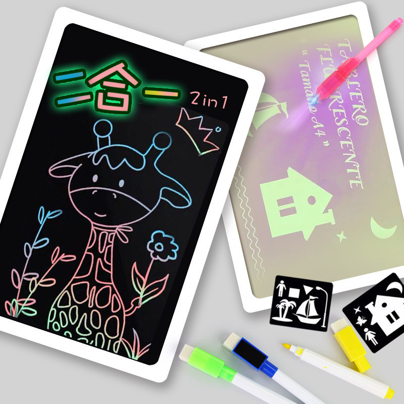 1PC A4 A5 LED Luminous Drawing Board Graffiti Doodle Drawing Tablet Magic Draw With Light-Fun Fluorescent Pen Educational Toy