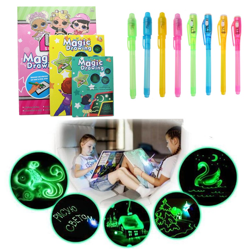 1PC A4 A5 LED Luminous Drawing Board Graffiti Doodle Drawing Tablet Magic Draw With Light-Fun Fluorescent Pen Educational Toy