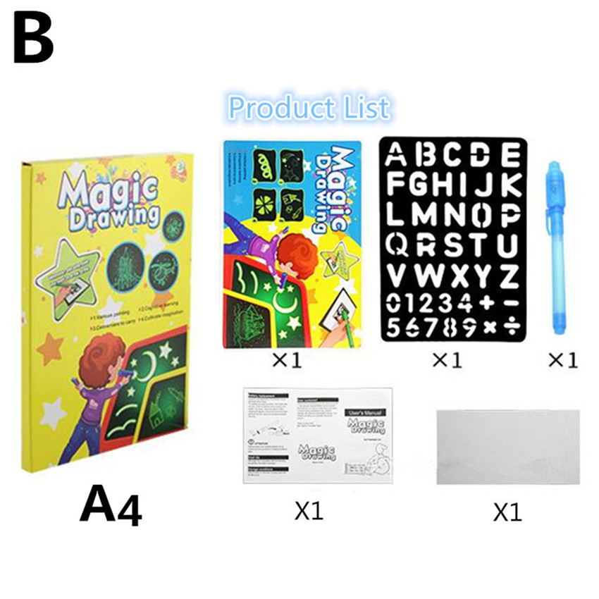1PC A4 A5 LED Luminous Drawing Board Graffiti Doodle Drawing Tablet Magic Draw With Light-Fun Fluorescent Pen Educational Toy