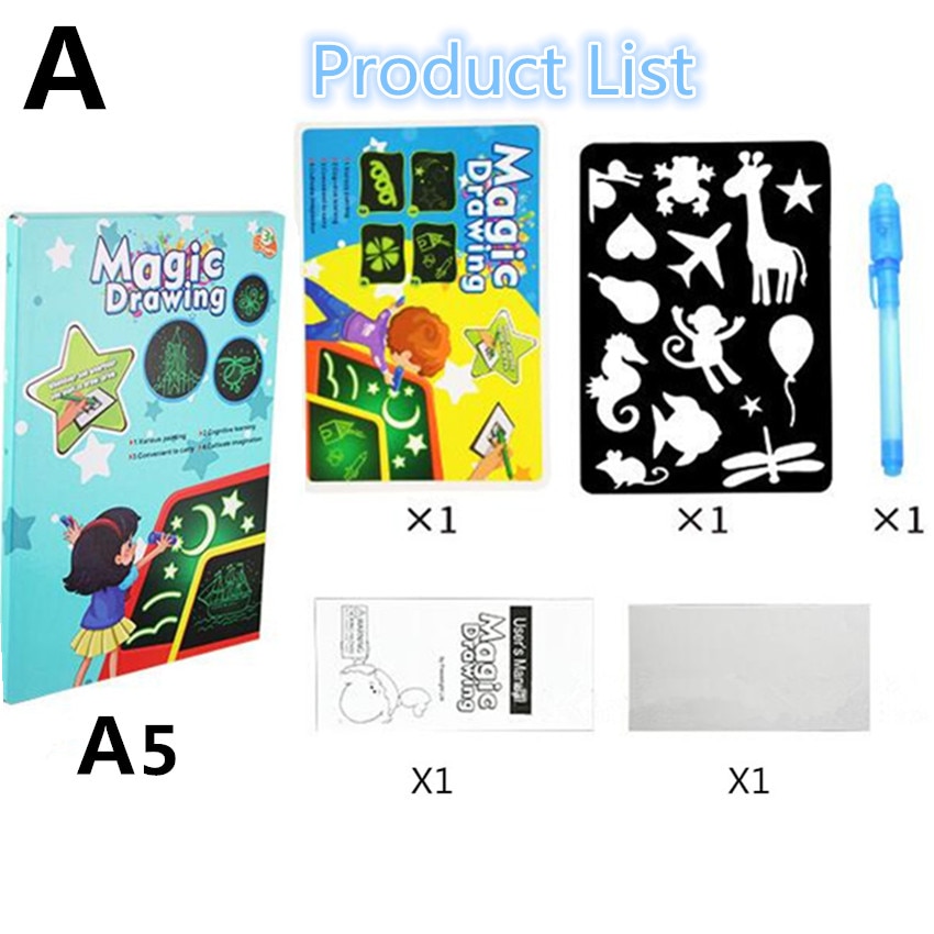 1PC A4 A5 LED Luminous Drawing Board Graffiti Doodle Drawing Tablet Magic Draw With Light-Fun Fluorescent Pen Educational Toy