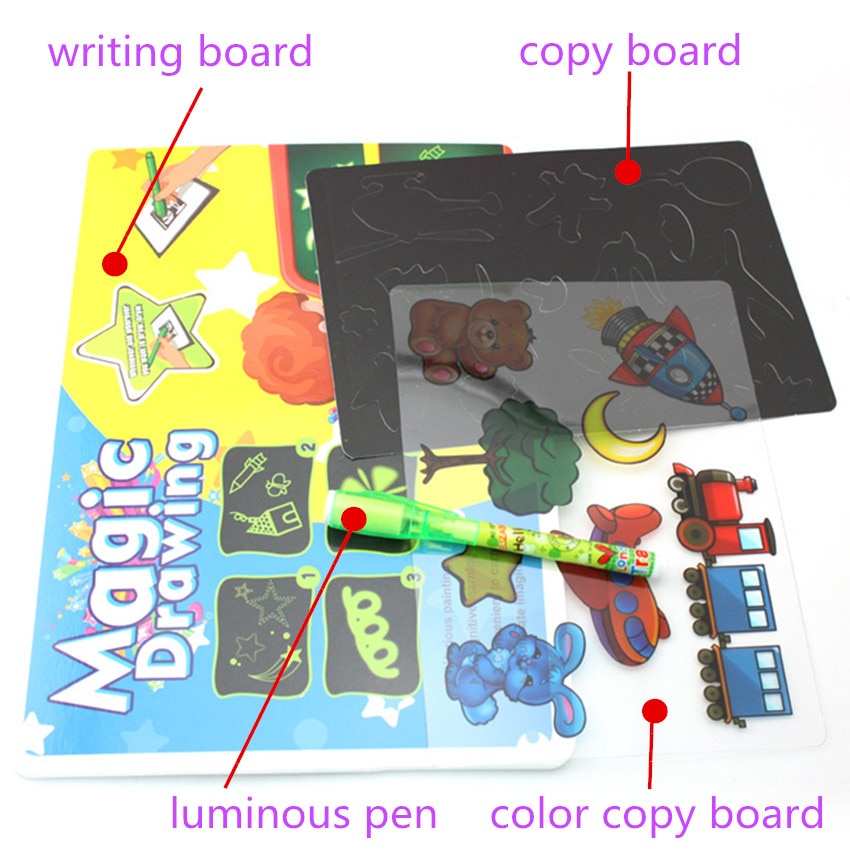 1PC A4 A5 LED Luminous Drawing Board Graffiti Doodle Drawing Tablet Magic Draw With Light-Fun Fluorescent Pen Educational Toy