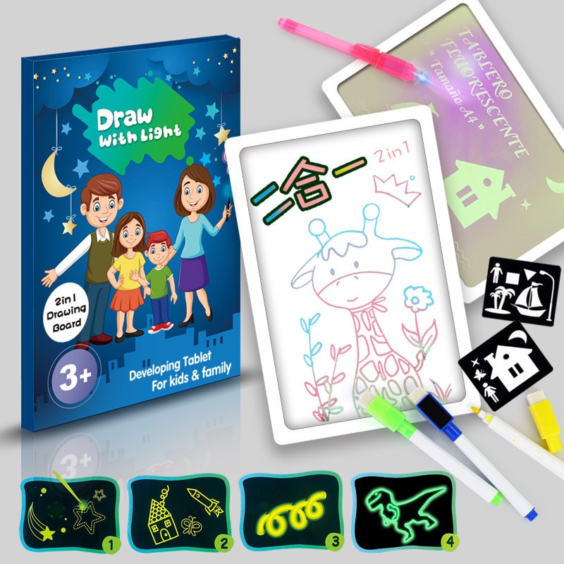 1PC A4 A5 LED Luminous Drawing Board Graffiti Doodle Drawing Tablet Magic Draw With Light-Fun Fluorescent Pen Educational Toy