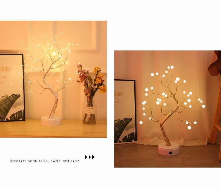 108 LED USB 3D Table-Lamp Copper Wire Christmas Fire Tree Night Light for Home Holiday Bedroom Indoor Kids Bar Decor Fairy Light