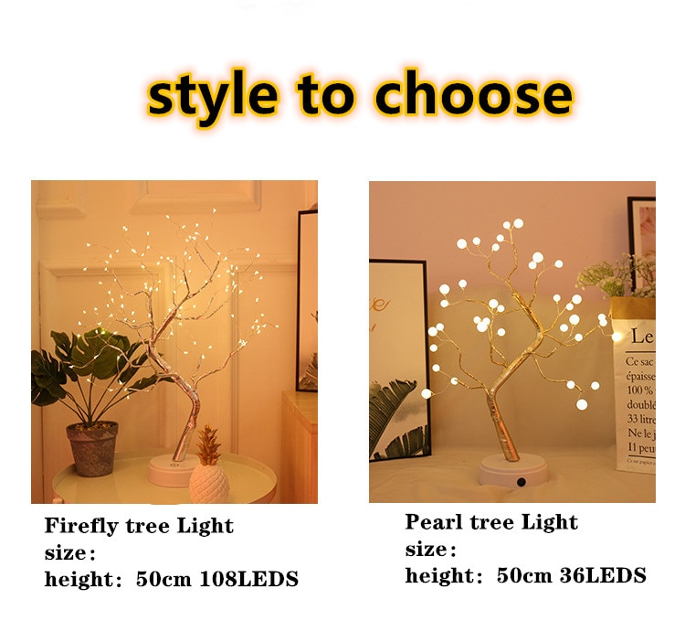 108 LED USB 3D Table-Lamp Copper Wire Christmas Fire Tree Night Light for Home Holiday Bedroom Indoor Kids Bar Decor Fairy Light