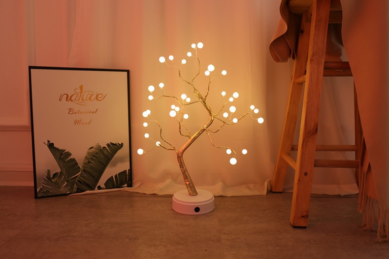 108 LED USB 3D Table-Lamp Copper Wire Christmas Fire Tree Night Light for Home Holiday Bedroom Indoor Kids Bar Decor Fairy Light